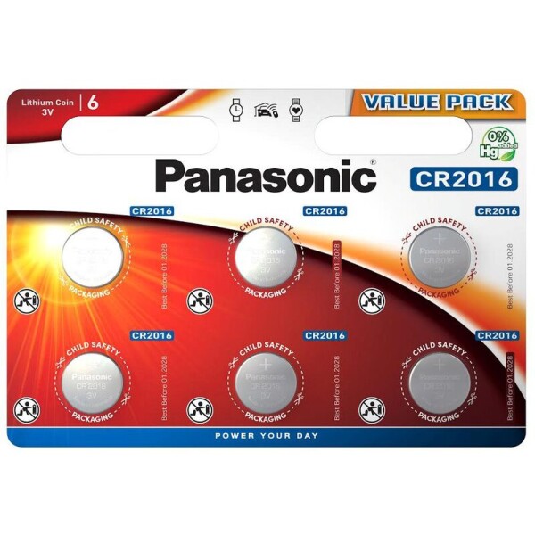6x Panasonic CR2016 knoopcel batterij