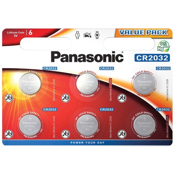 6x Panasonic CR2032 knoopcel batterij